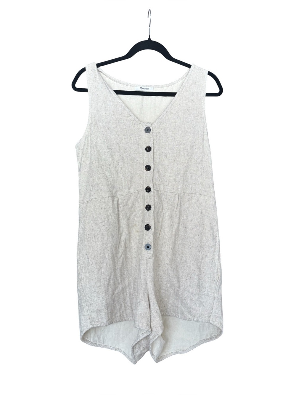 Madewell Linen Blend Romper Button Front Sleeveless Tan Beige Pockets Size 6